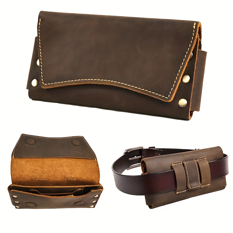 Men's Mobile Phone Fanny Pack Genuine Leather Waist Bag Multi-functional  Horizontal Belt Clip Bag Magnetic Buckle, Can Hold Change, Bank Card, Mobile