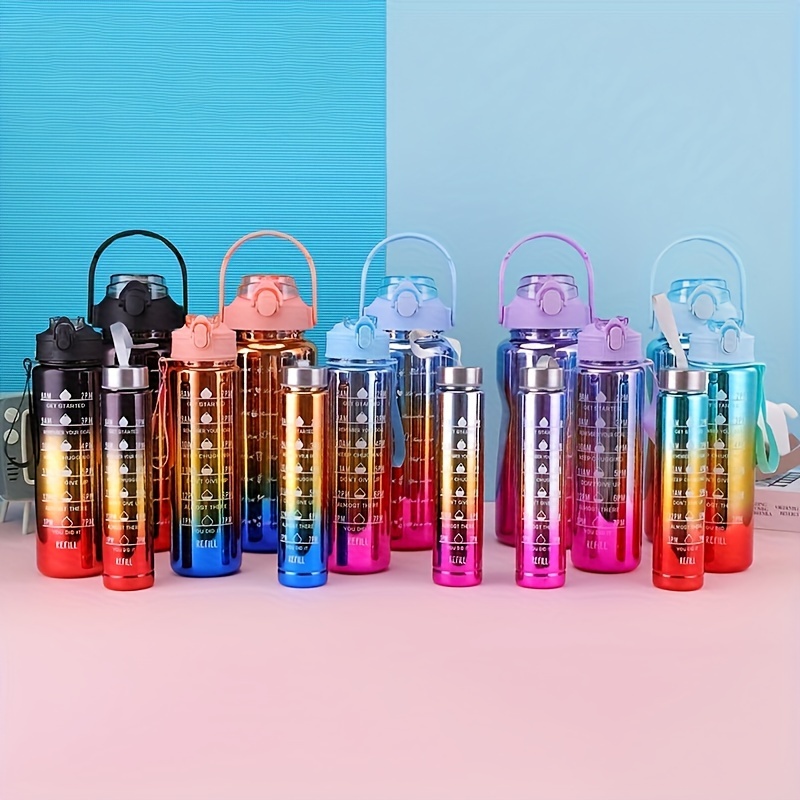 Gradient Water Bottle Set: Leakproof Straw equipped - Temu