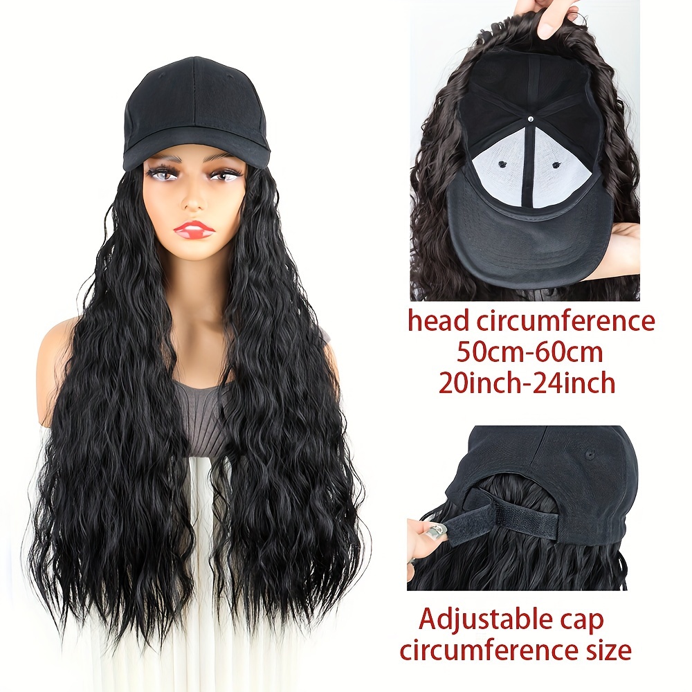 elegant womens baseball cap long water wave synthetic hair  display picture 3