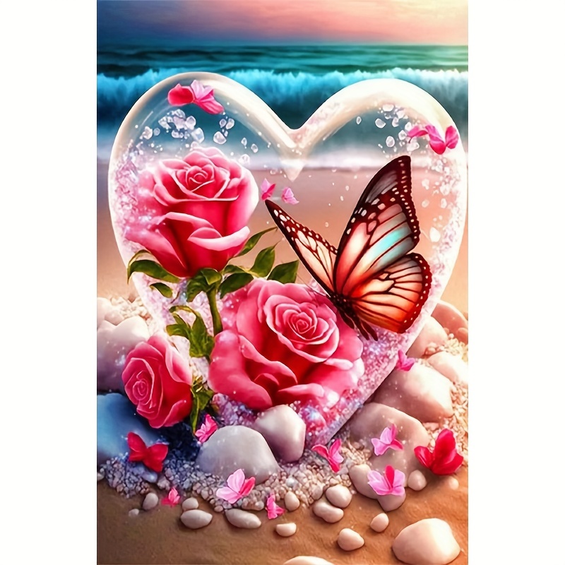 Adult Love Heart & Flower Diamond Painting Set, 5d Full Round