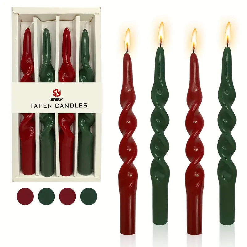 Handmade Spiral Taper Candles With Christmas Atmosphere Red - Temu