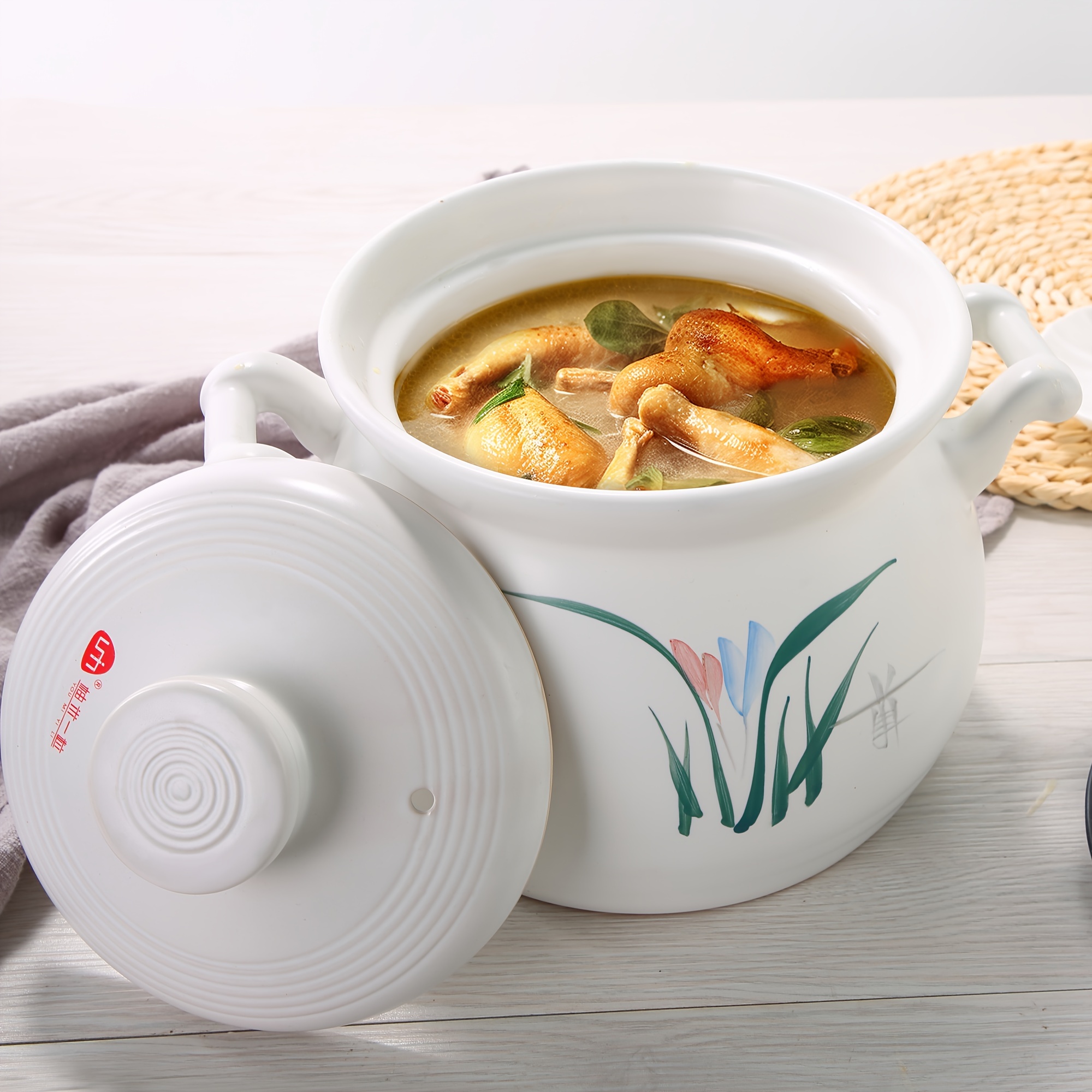 POETRY Terracotta Round Casserole Ceramic Soup Pot Traditional Chinese  Dinnerware Healthy with Lid High Temperature (Size: 3000ML)