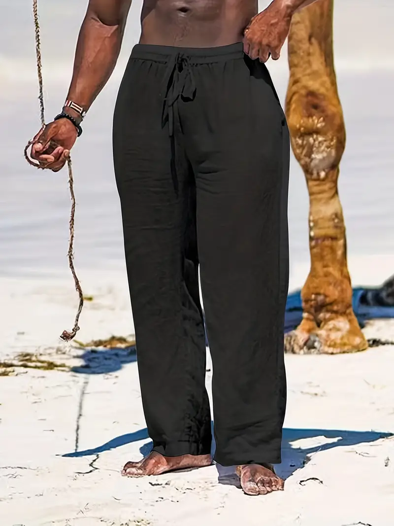 Men's Drawstring Straight Leg Pants Beach Pant Solid Casual - Temu