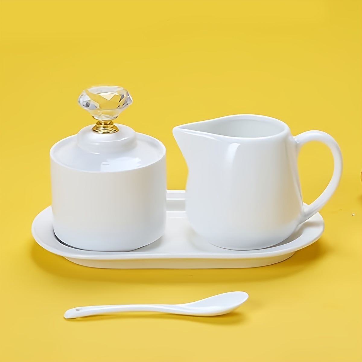 White Creamer and Sugar Set, Honey Pot, Ceramic Sugar Bowl
