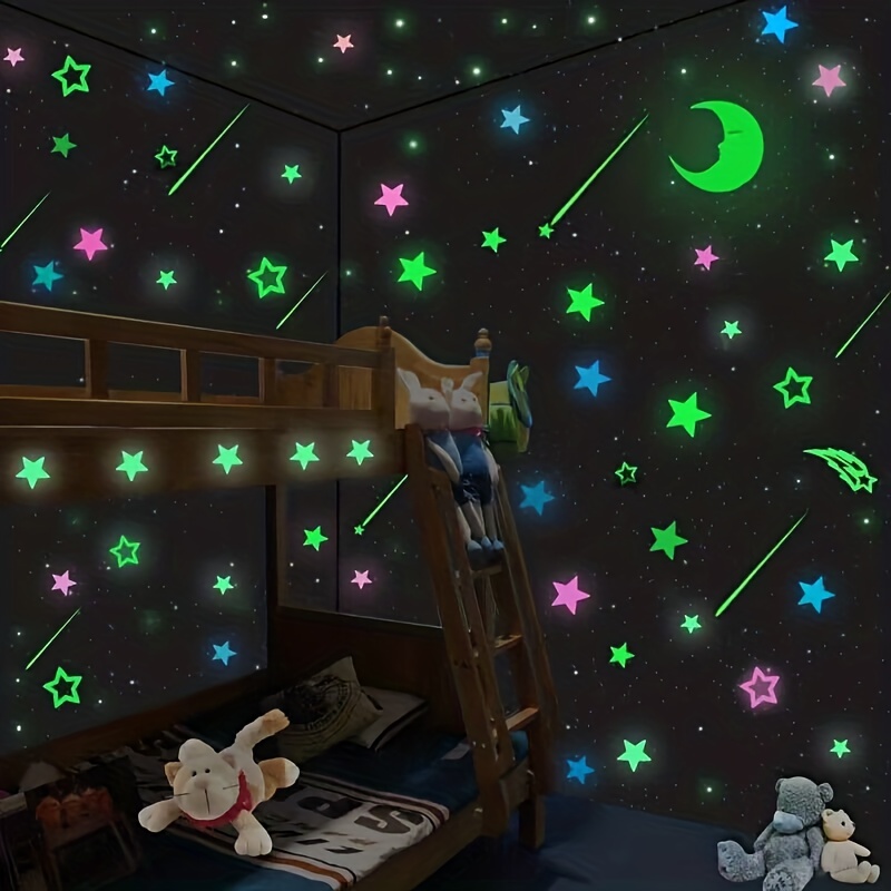  Pegatinas luminosas de casa de estrellas de luna, calcomanías  fluorescentes de bricolaje, habitación de los niños, sala de estar,  dormitorio, hogar, pasillo, techo, calcomanías decorativas de pared : Bebés