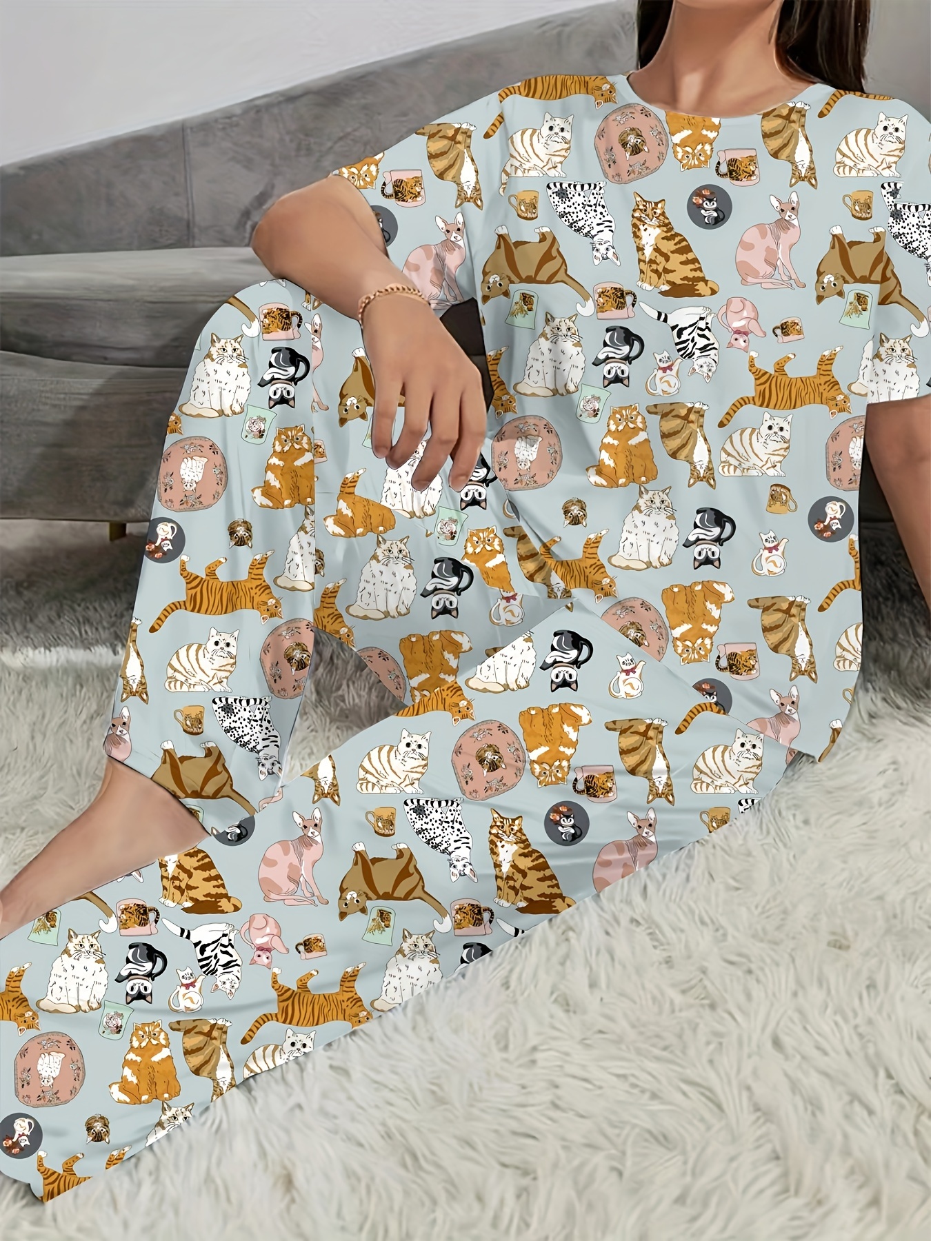 Women's Cute Pajamas Set Plus Size Cartoon Koala Print Short - Temu