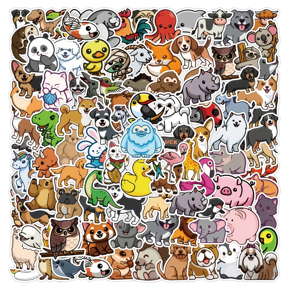 100Pcs Cute Animal Stickers,Vinyl Waterproof Stickers for  Laptop,Bumper,Skateboard,Water Bottles,Computer,Phone, Cute Animal Stickers  for Kids Teens