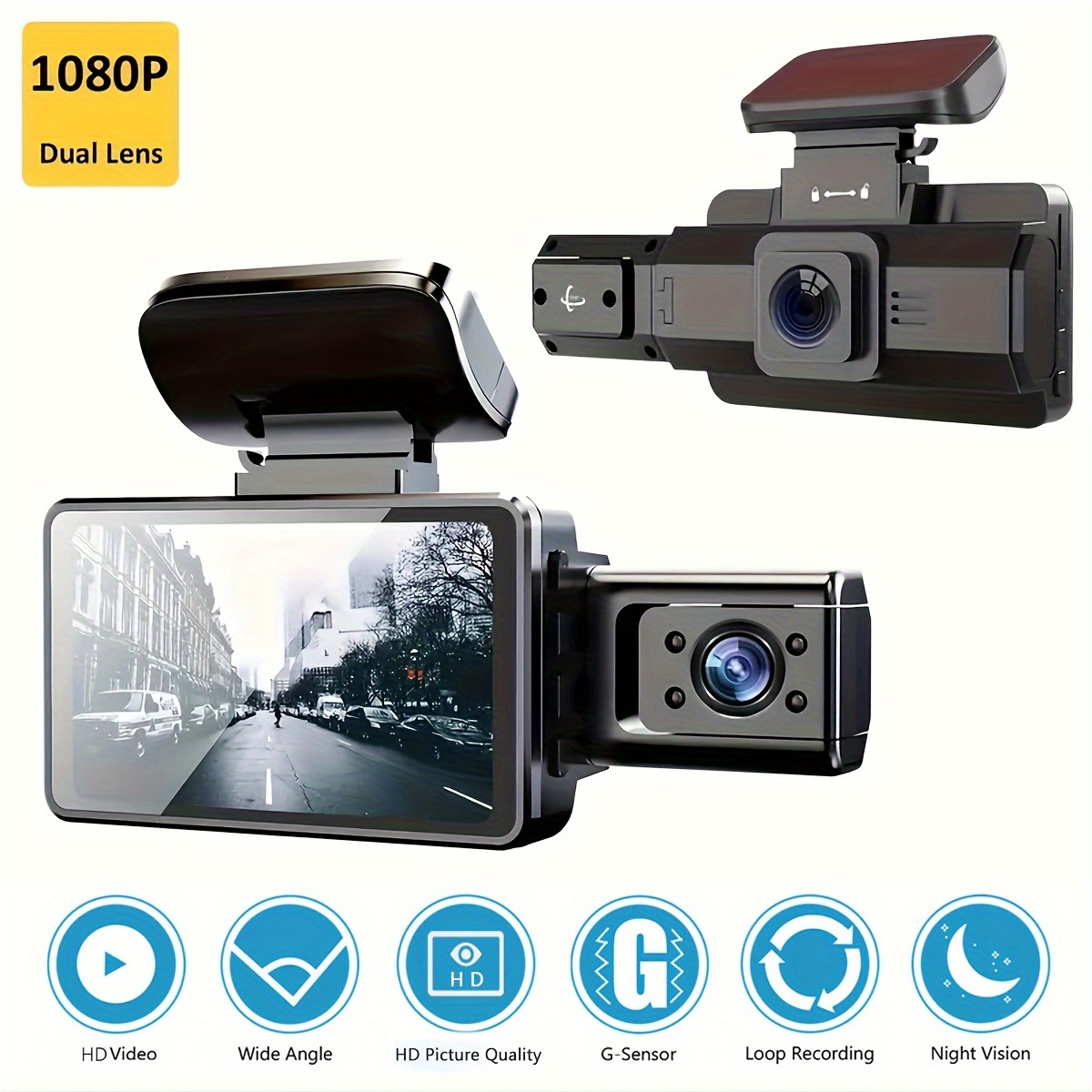 Double Caméra Voiture Tableau de Bord Full HD 1080P Enregistreur Vidéo  Dashcam.