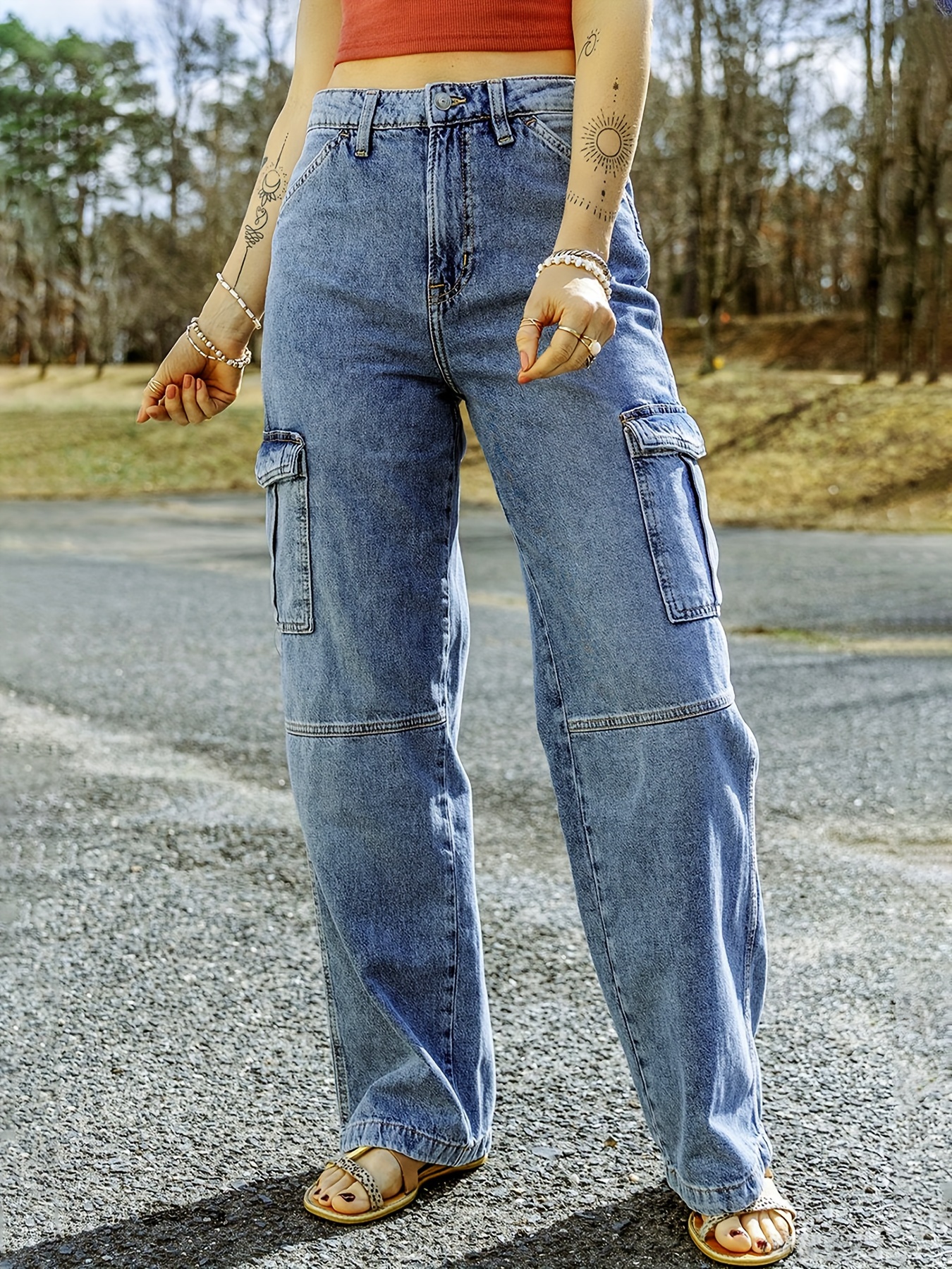 Plus Front Pocket Detail Wide Leg Jeans