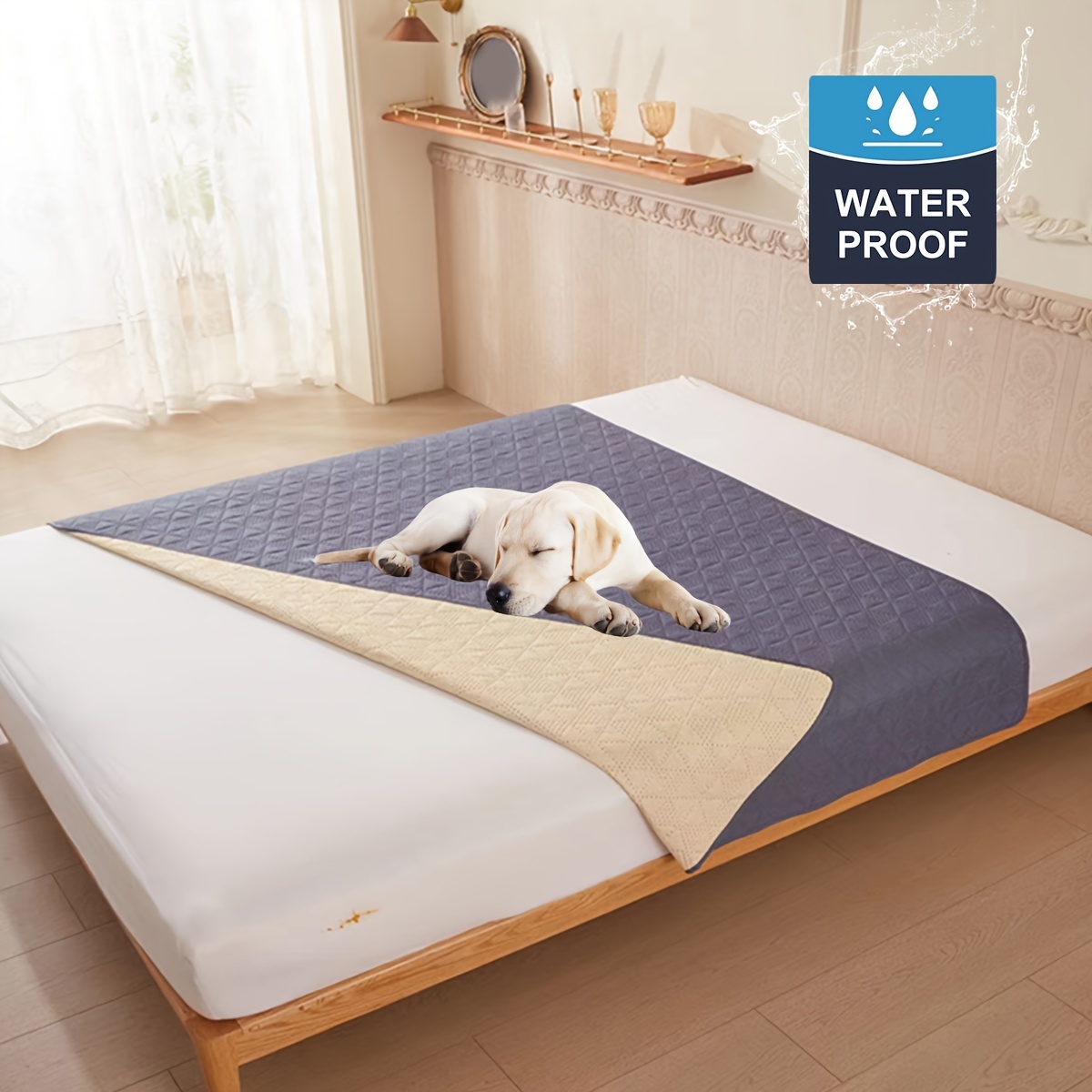 Waterproof Bed Cover for Dog and Cats,Pet Hair Resistant Bed Sheet Cover,  Protective Bed Liner Cover with 100% Waterproof Breathable Thin Fabric (Cal