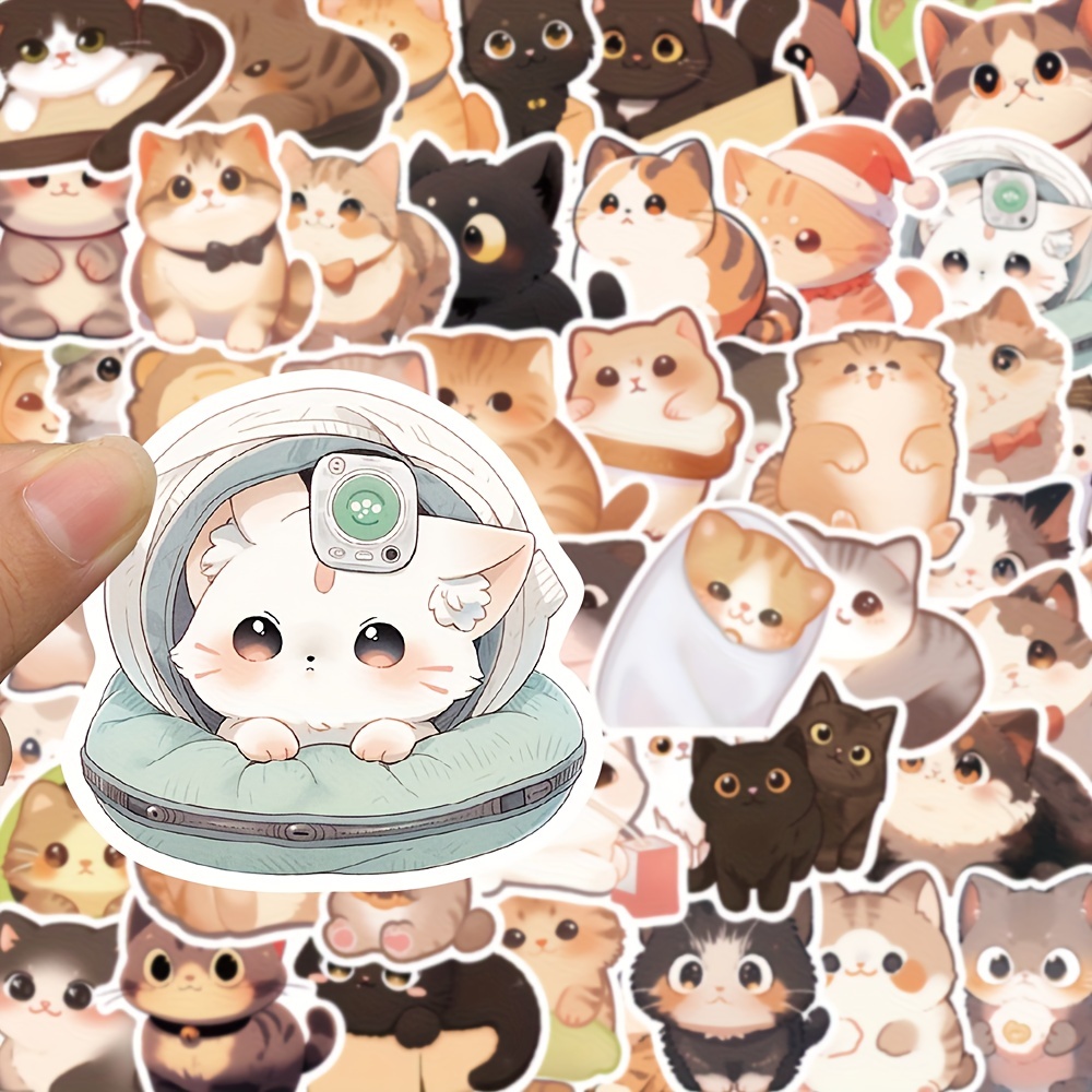 Cute Kawaii Cat Sticker Pack | Waterproof | Fun Stickers | Stickers | Gift  for Her | Pack of 4 Waterproof Stickers