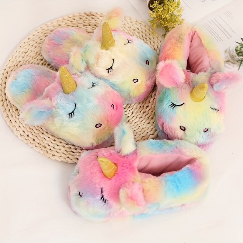 rainbow unicorn slippers women s kawaii warm slip plush