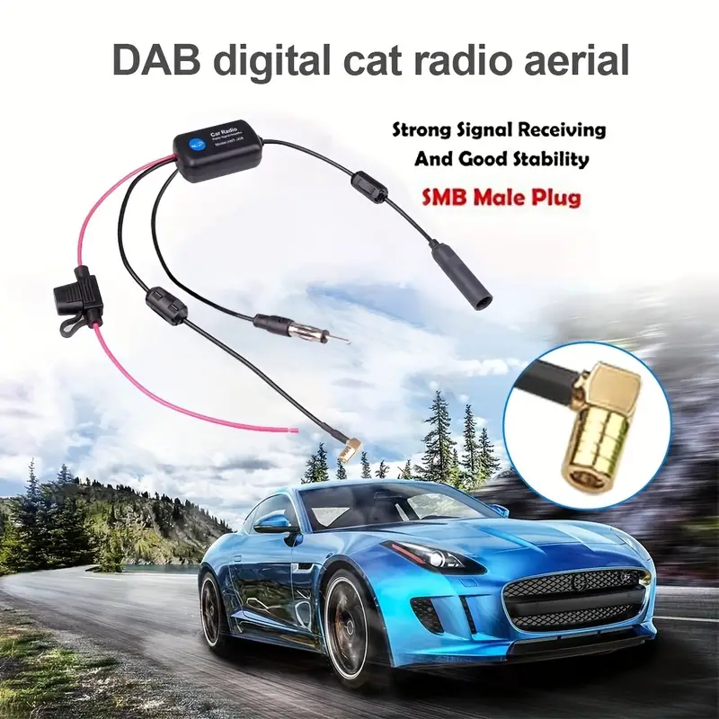 DAB+FM+Car Stereo Antenna Aerial Splitter Cable Adapter 12V Radio Signal  Amplifier Antenna Signal Booster FM/AM Car Accessories
