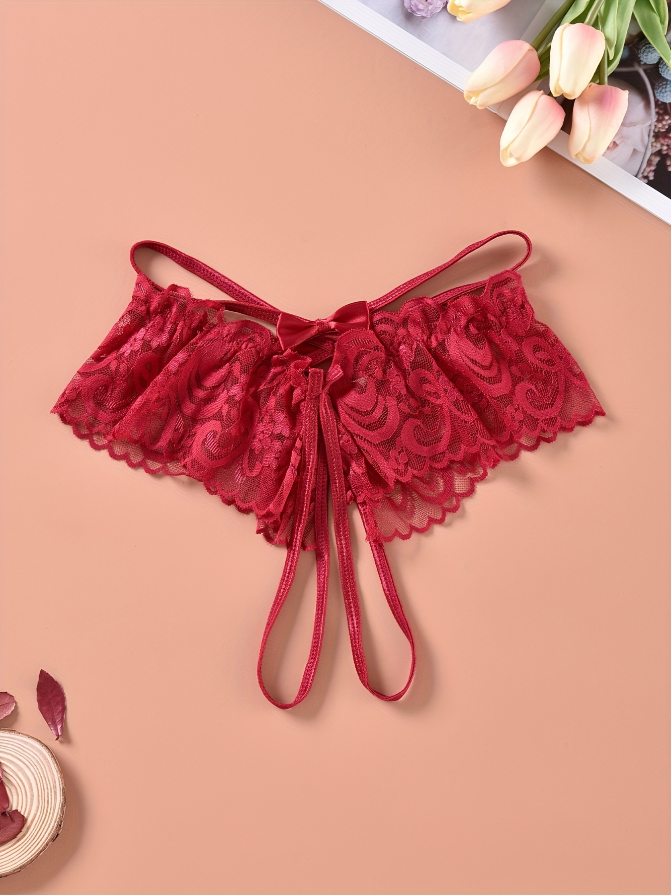 Low Hollow Sexy Comfortable Bow Ruffle Lace Waist Underwear