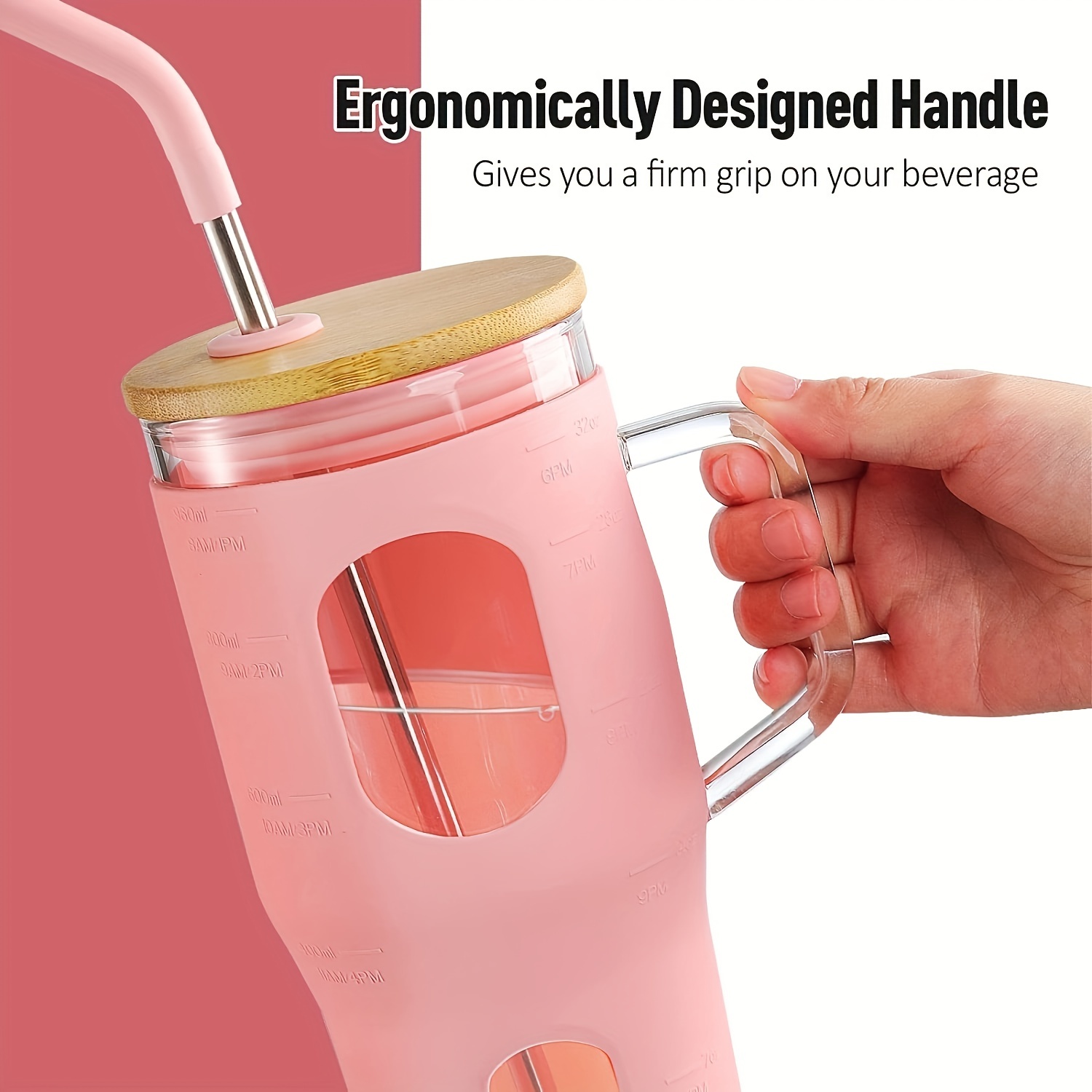 Large Capacity Glass Straw Cup, High Borosilicate Water Bottle Tumbler With  Handle - Temu