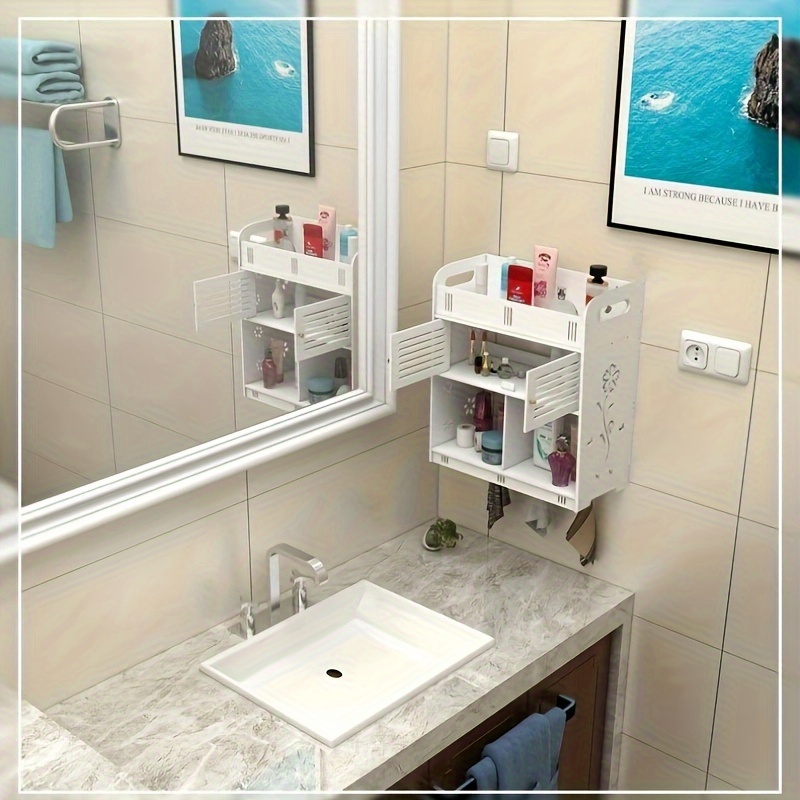 Armario para baño de una sola puerta con organizador y espejo para