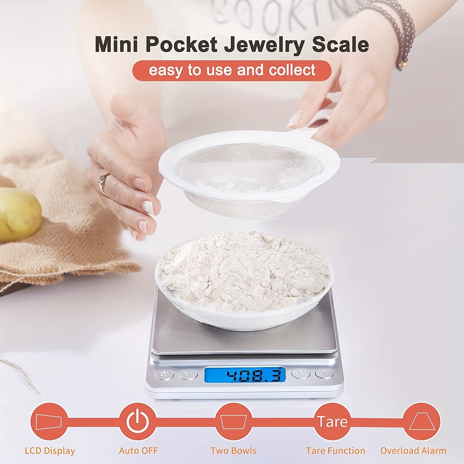 Báscula digital pequeña para alimentos, 17.64 oz por 0.00 oz/0.001 onzas,  peso preciso, báscula de cocina multifunción MEIYA para joyas