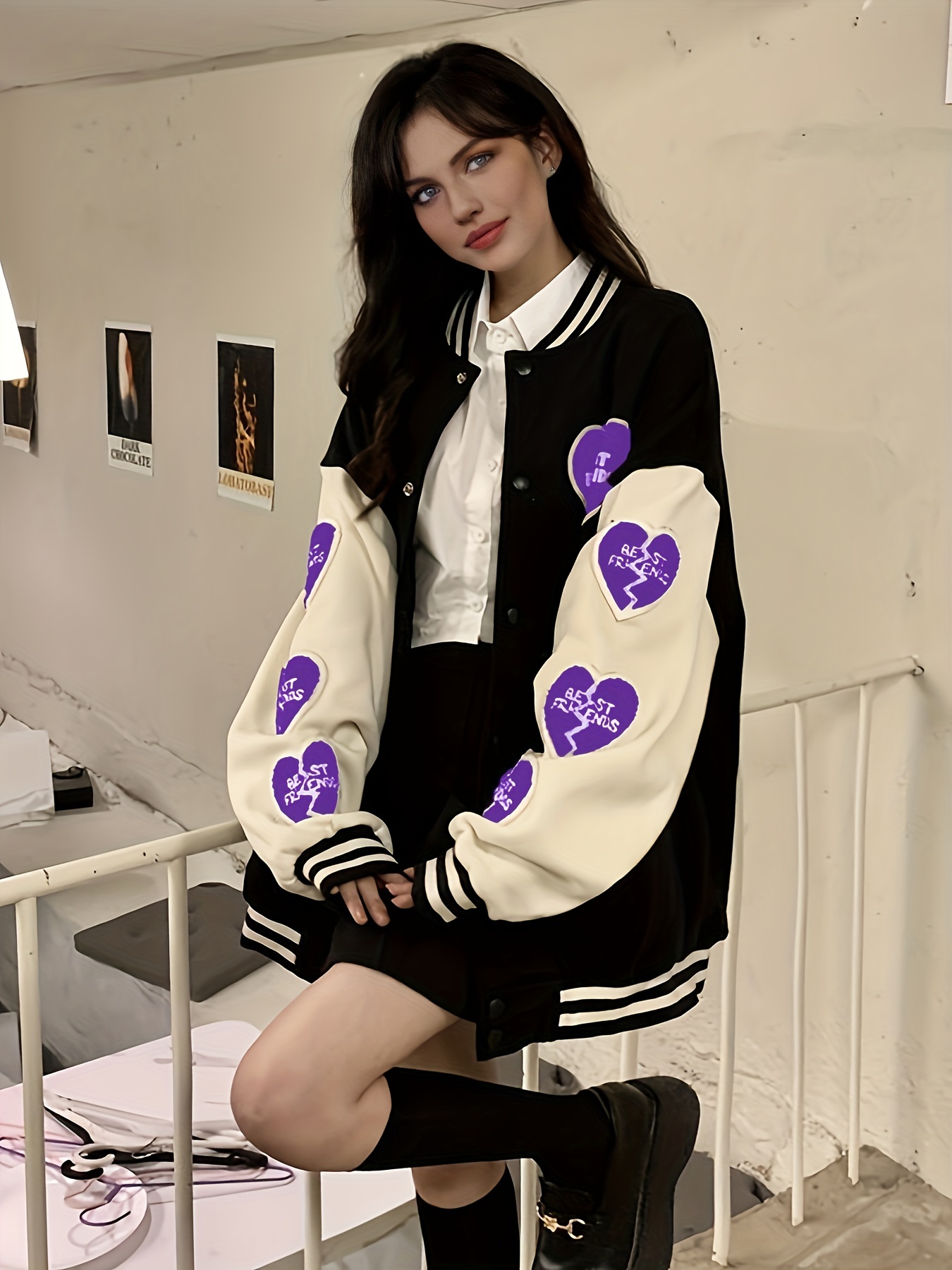 Oversized baseball jacket - Purple - Ladies