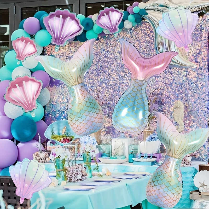 16pcs Mermaid Party Decorations, Mermaid Tail Balloons Seashell Foil  Balloon Set, Mermaid Ocean Under The Sea Theme Birthday Party For Mermaid  Birthda