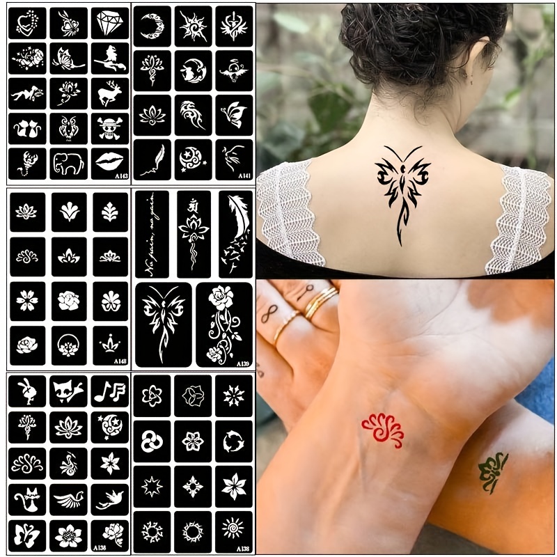  Xmasir 446 Sheet Semi Permanent Tattoo Kit with Ablum  Gift,Henna Stencils Glitter Temporary Tattoos for Women Body Art Template :  Beauty & Personal Care