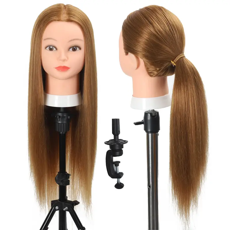 NAYOO Mannequin Head with Real Hair 60% Straight Training Head with Sturdy Clamp and Tools Cosmetology Mannequin Head for Styling Brai