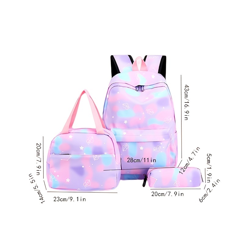 3pcs kawaii backpack set tie dye cartoon pattern school bag with lunch box bag pencil case