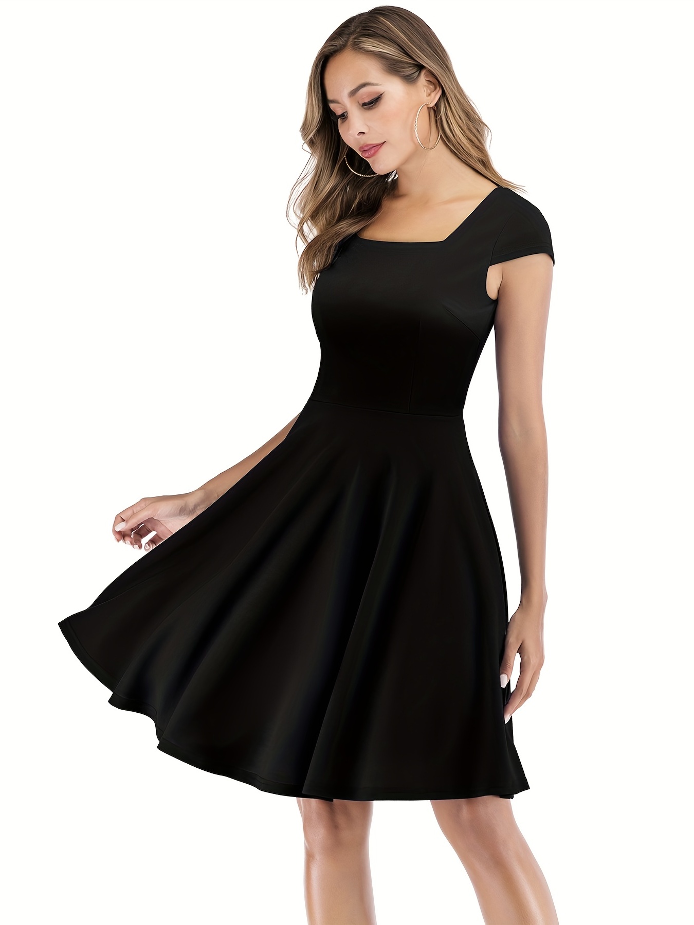 Homecoming Solid Simple Dress Elegant Squared Neck Short - Temu Australia