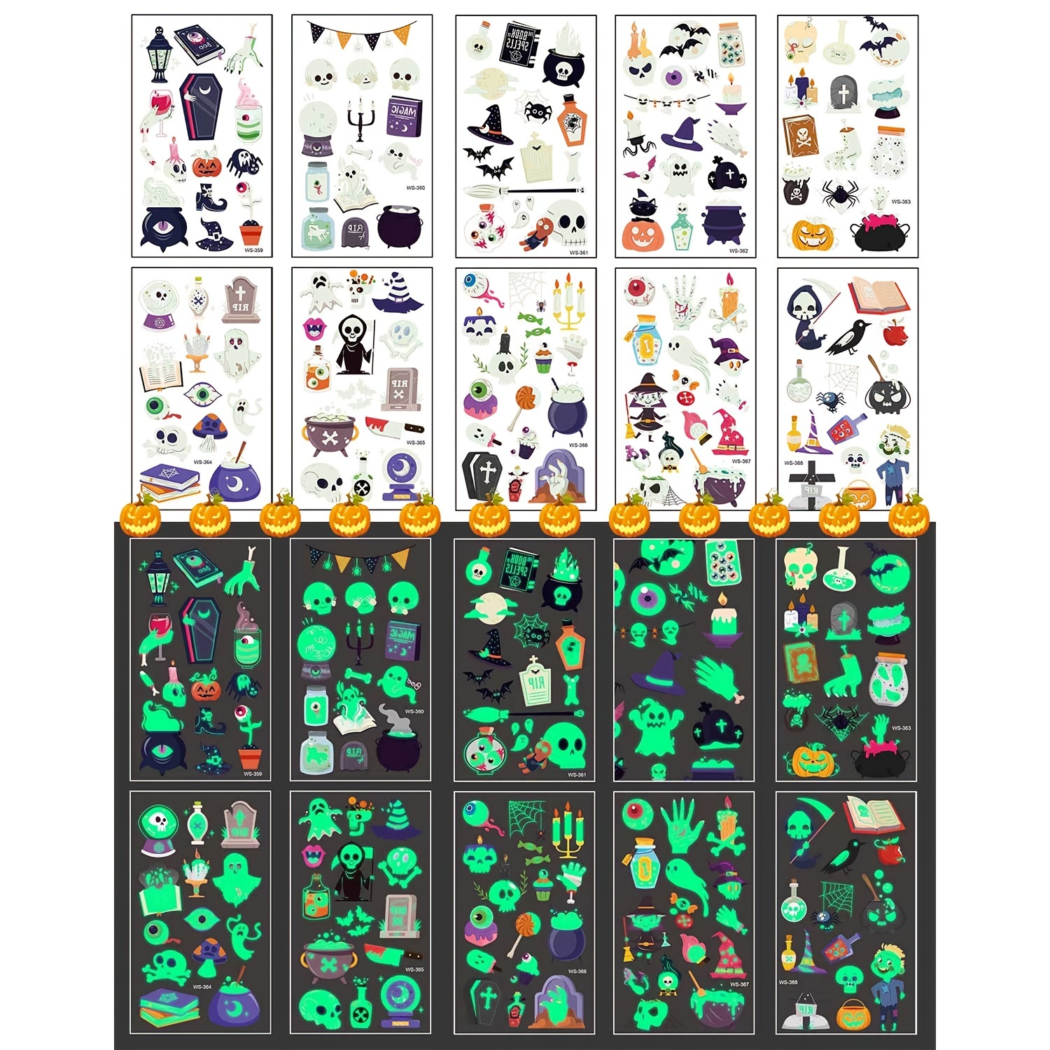 10枚 ハロウィン 一時的タトゥー 学生用 暗闇で光る タトゥー 発光