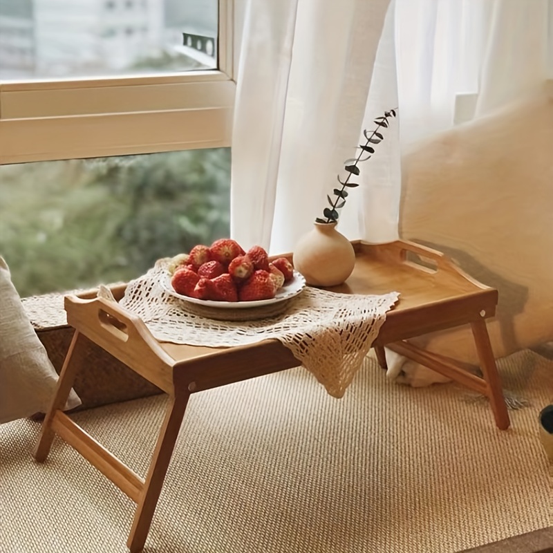 Bandeja de cama de bambú,Bandeja plegable para mesa de cama con  asas,Bandeja de desayuno para sofá, cama, comer, aperitivos y trabajo, bambú