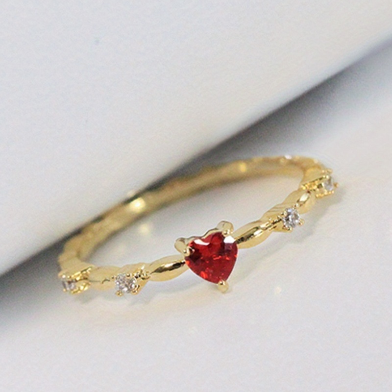 Exquisite Golden Heart Rhinestone Thin Ring for Women Bridal Romantic Proposal Engagement Ring Jewerly