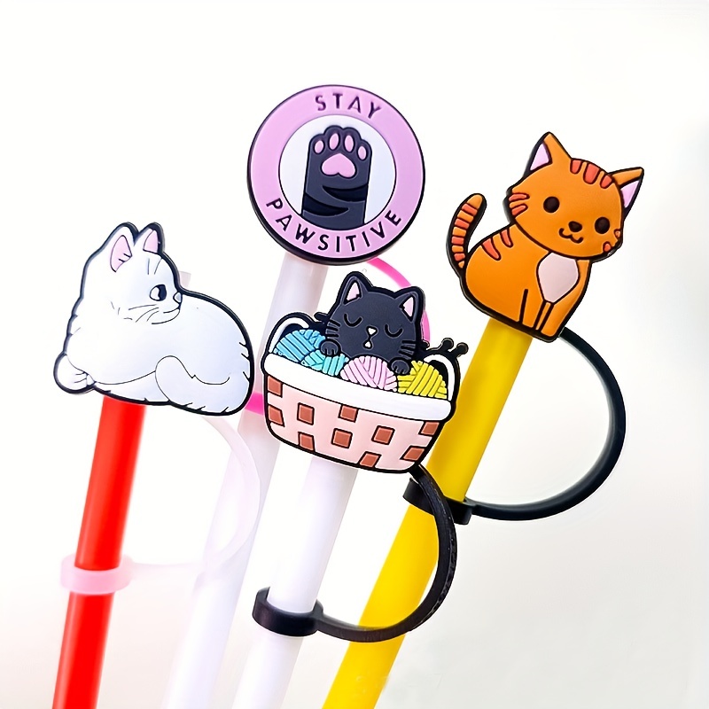 Straw Tips Cover Reusable Straw Toppers Cartoon Cat Silicone - Temu