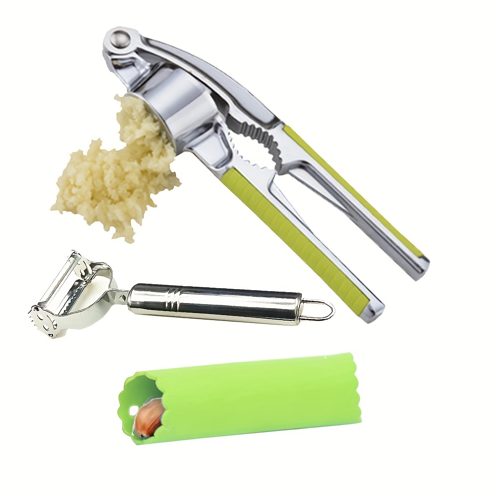 Garlic Press Stainless Steel - No Need to Peel Garlic Mincer Combo