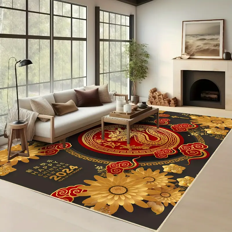 Chinese Golden Dragon Chinese New Year Festive Area Rug,indoor