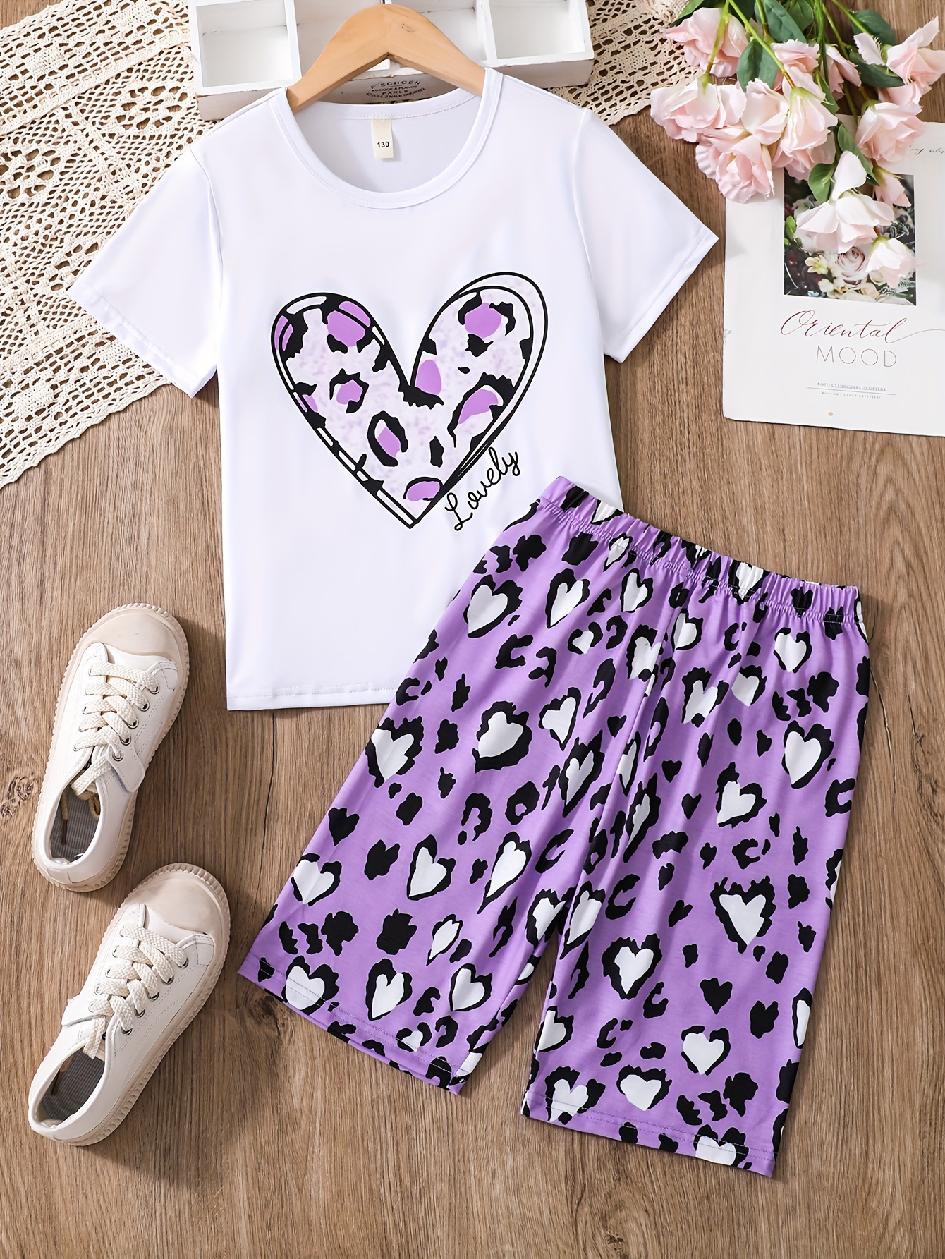 Kid Girls Leopard Heart Graphic Short Sleeve Tee Shirt Temu Canada