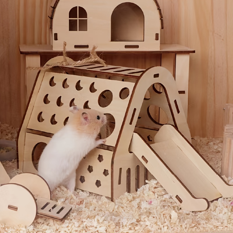 1pc Pet Wooden Diy Hideout House For Hamster Rabbit Small - Temu