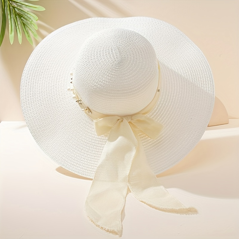 Women Big Bowknot Floppy Sun Hat Foldable Straw Wide Brim Summer Beach Cap  New 