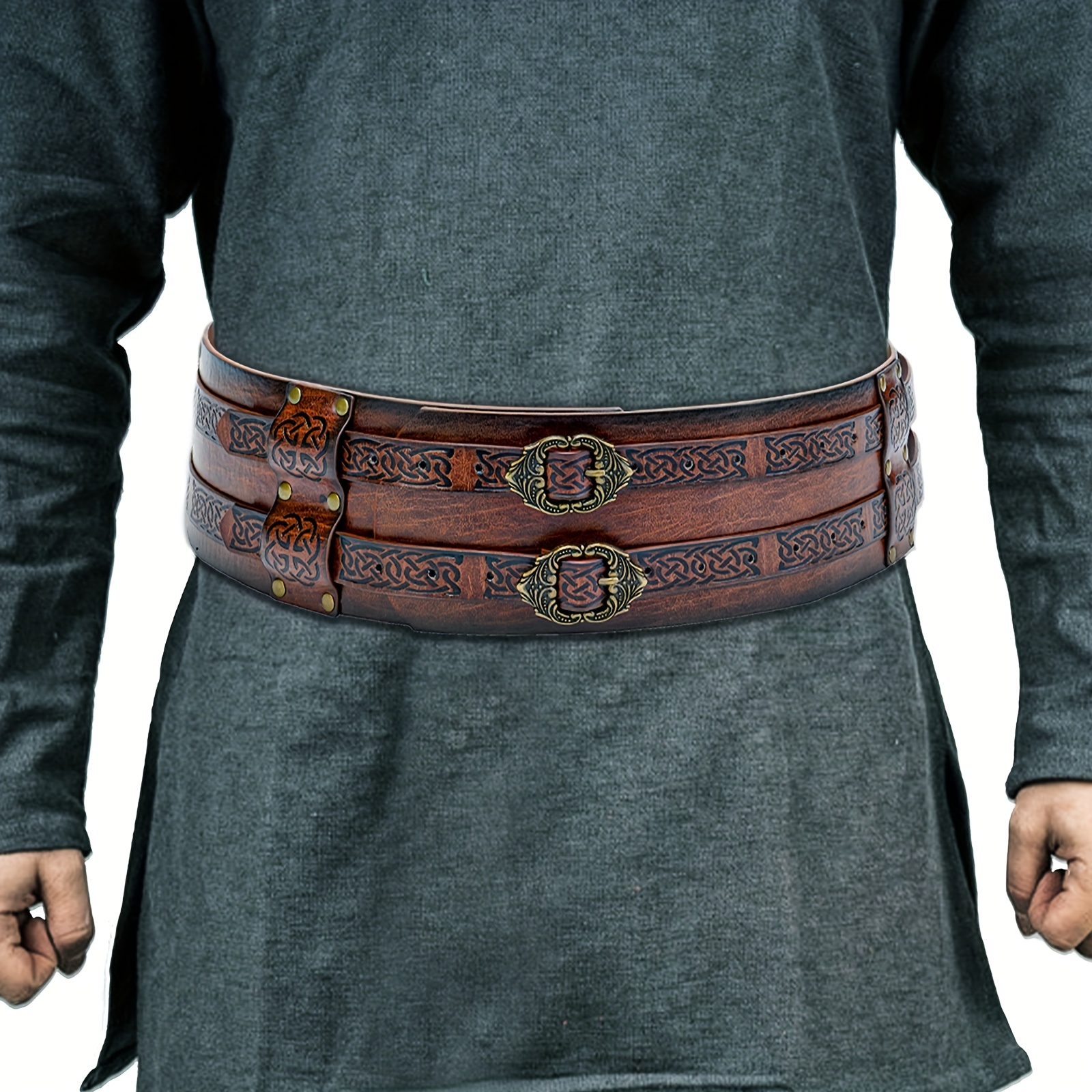 1set Mens Viking Embossed Buckle Belt Medieval Faux Leather Drawstring  Pouch Arm Bracers Retro Medieval Warrior Belt For Larp Cosplay Halloween -  Toys & Games - Temu Canada