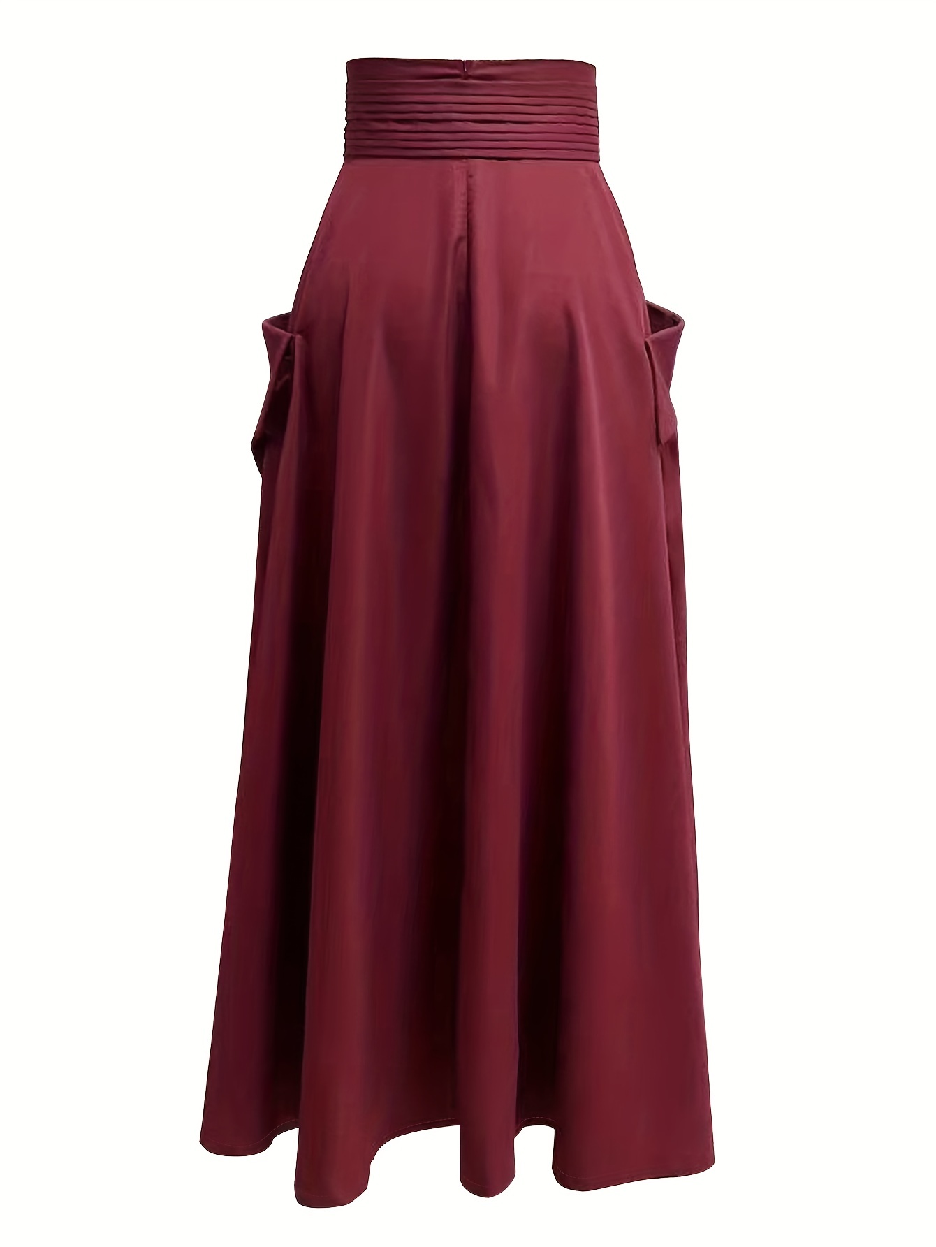 Solid High Waist Split Skirt, Casual Big Pocket Flared Maxi Skirt, Women's  Clothing