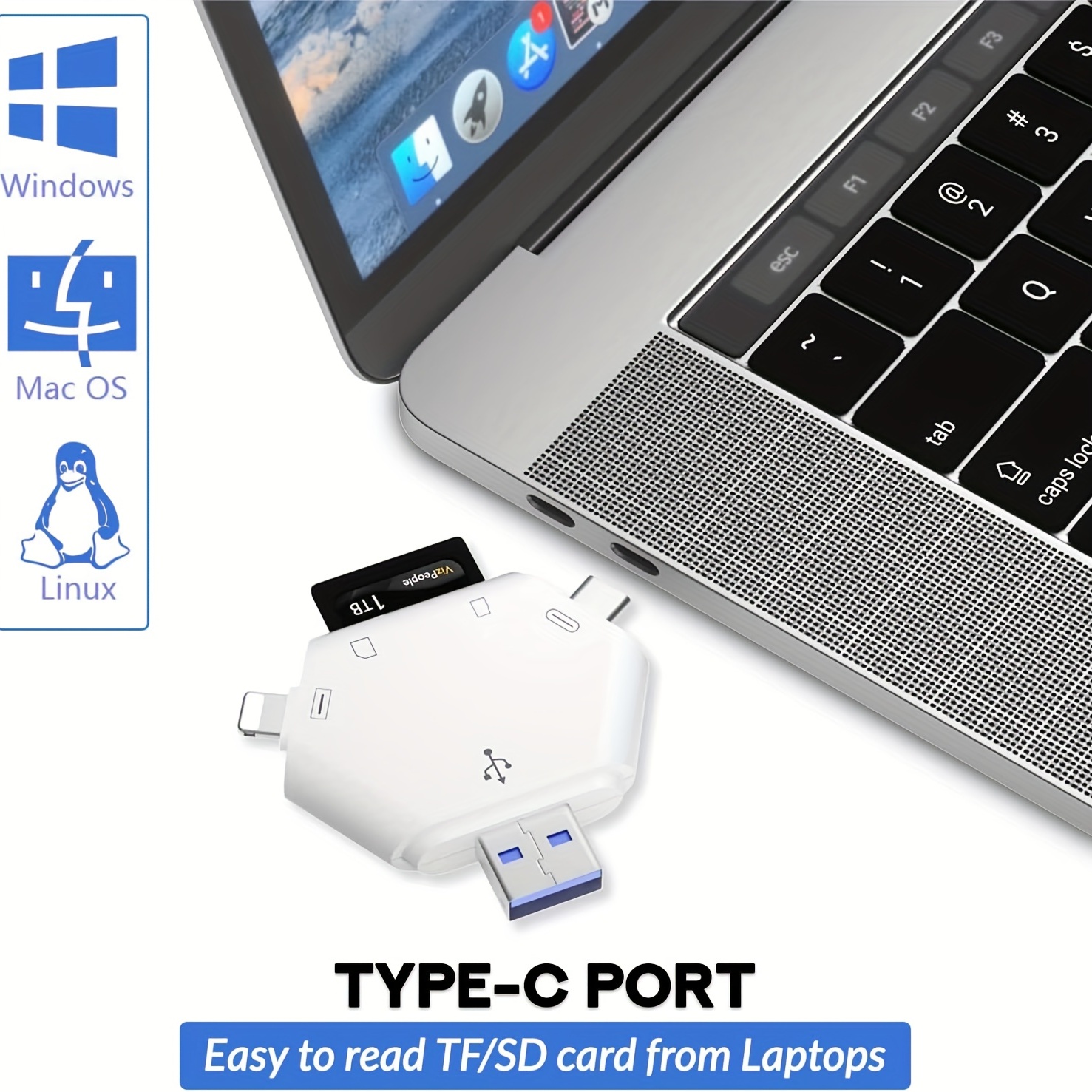 Lecteur de carte portable USB 4 ports tout-en-1 Sim + tf / sd + contact  Chip + mmc Lecteur de carte à puce compatible avec Windows Linux Mac Os