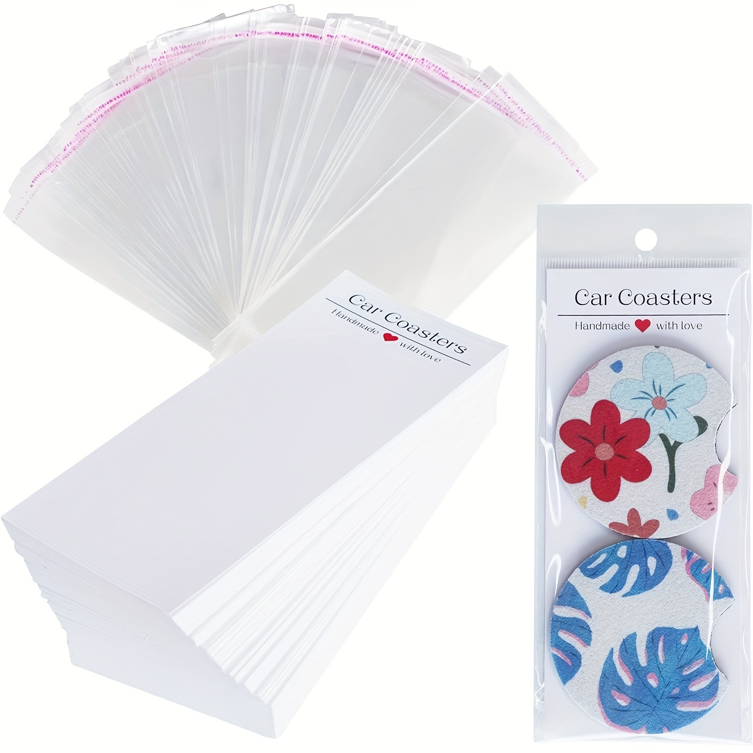 

100pcs Sublimation Car Coaster Display Cards With Clear Packaging Bags - Opp Material, Ideal For Organizing & Showcasing Your Collection