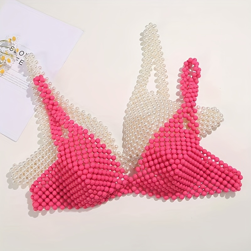 SUNSIOM Pearls Beaded Crop Top for Women Pearl Body Chain Bra