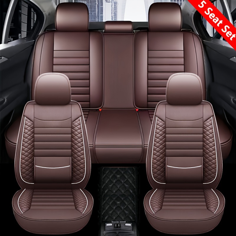 Luxury Leather Front + Rear Car Seat Covers 5-Seats Cushion Full Set  Universal