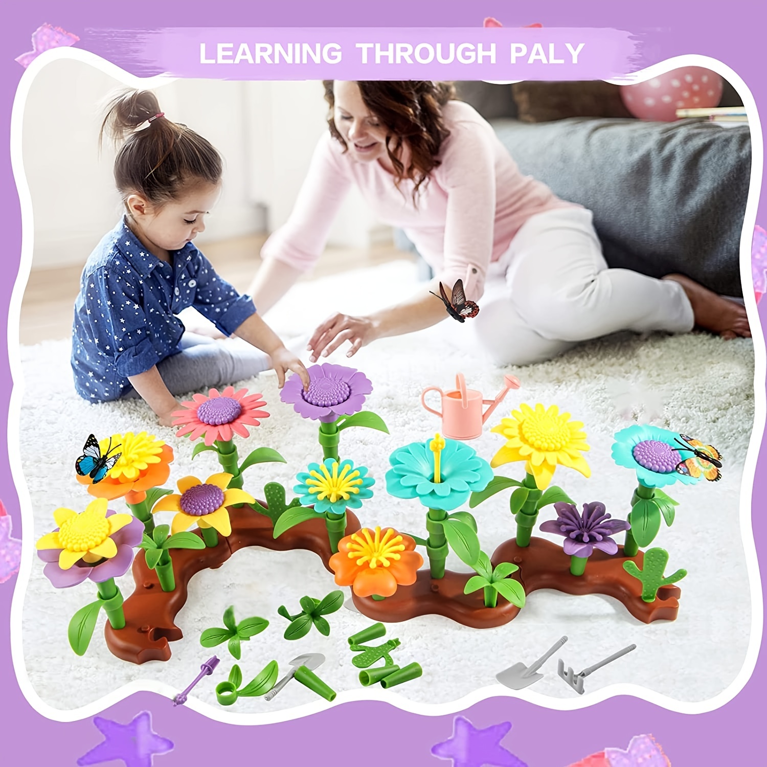 Juguetes de regalo para niños y niñas de 2, 3, 4, 5, 6 años (156 unidades),  diseño de jardín de flores de insectos, apilable, juego educativo de