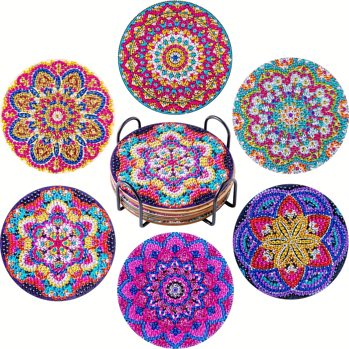  8 Pcs Diamond Painting Coasters with Holder DIY Diamond  Painting Kits for Adults Cork Mat Diamond Art Paintings with Gem for Kid  Beginners Paint Craft Supplies (Mandala Style)