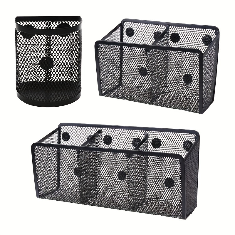 Magnetic Pencil Holder - Extra Strong Magnets Mesh Marker Holder Perfect  for Whiteboard, Refrigerator and Locker Accessories (2 Baskets, 1 Pack  Black)