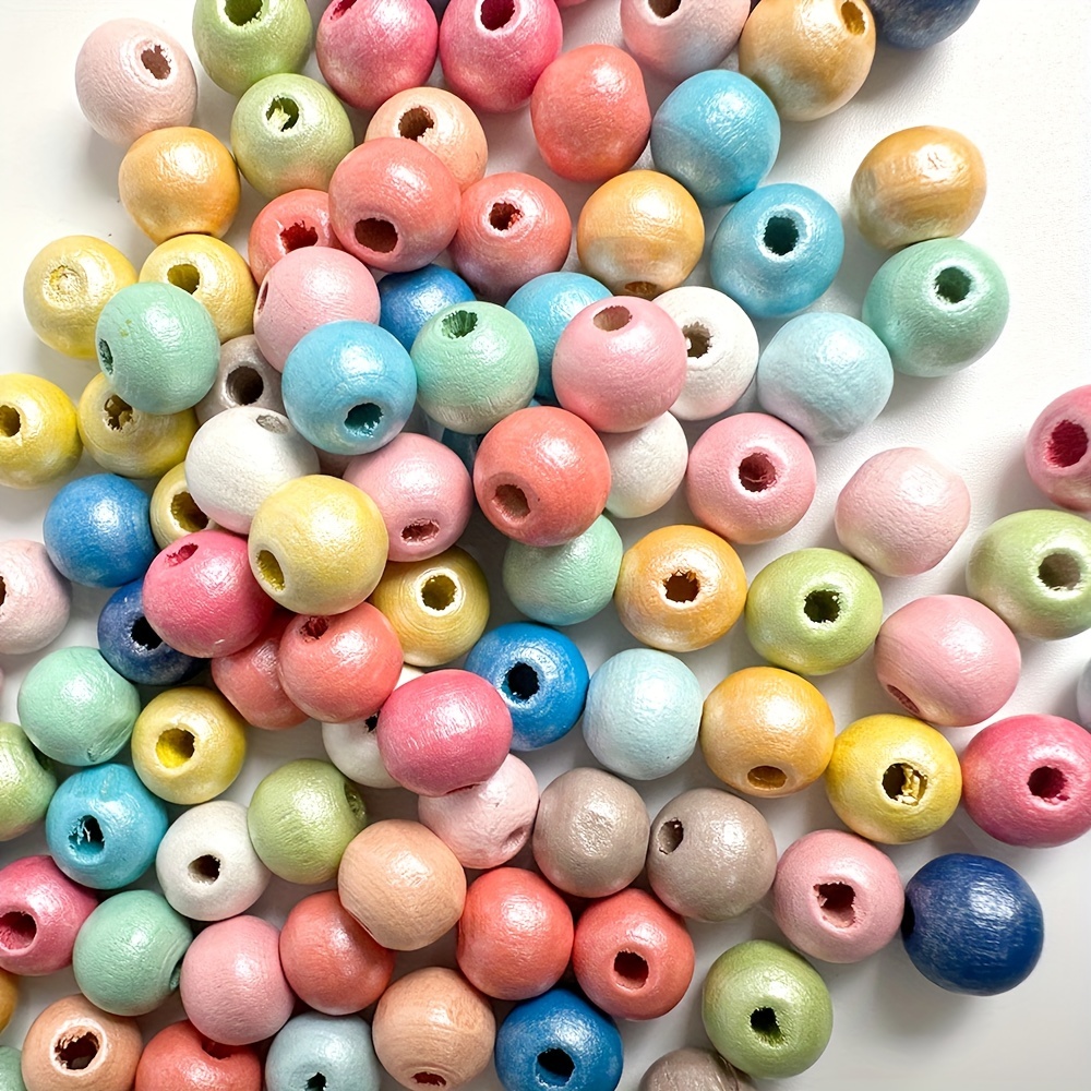120 Pieces Valentine's Day Wooden Beads for Crafts Valentine Wood Heart  Beads Buffalo Plaid Beads Pink DIY Round Beads Valentine Colorful Large  Hole