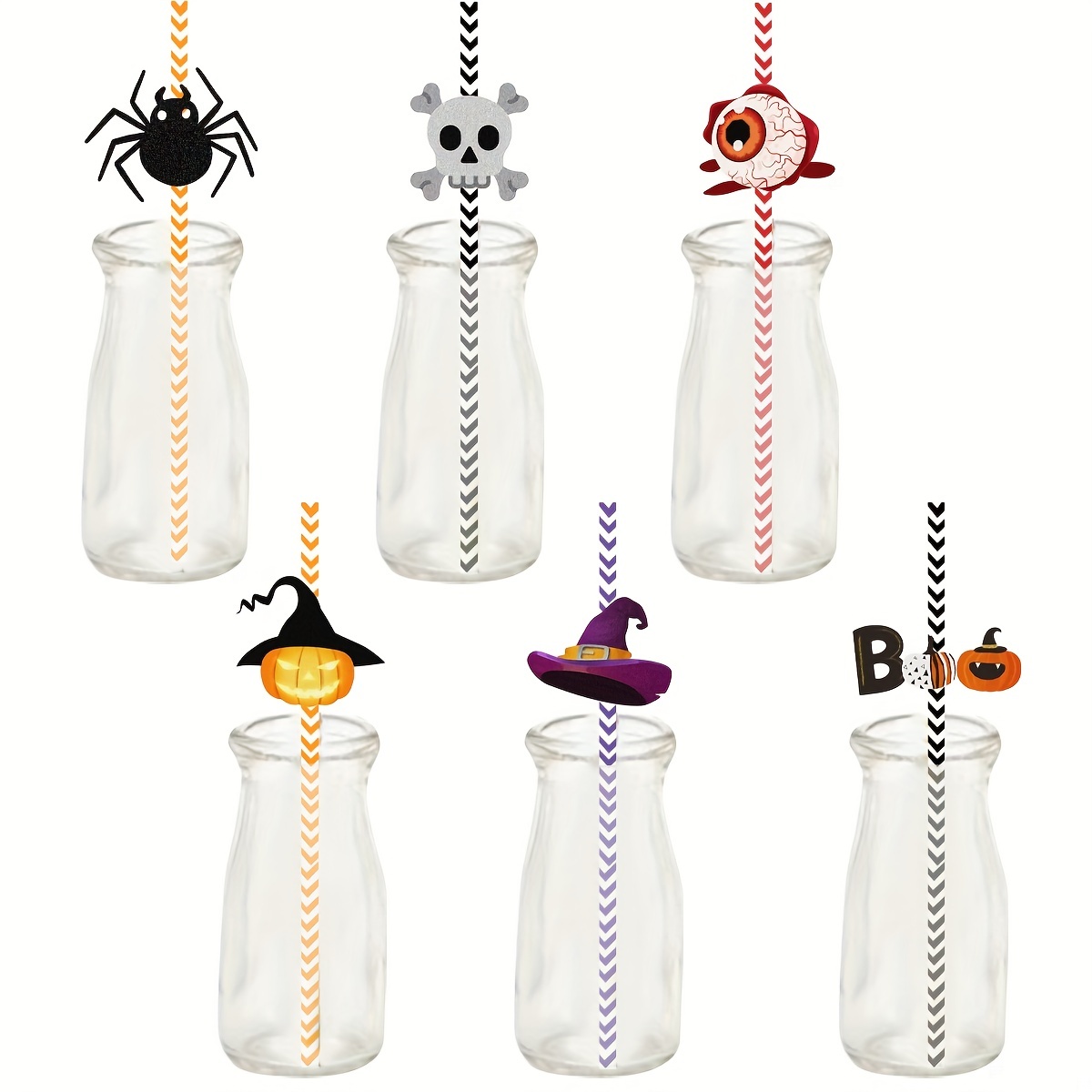 9pcs/pack Halloween Party Decoration Skull & Bat Straw Toppers