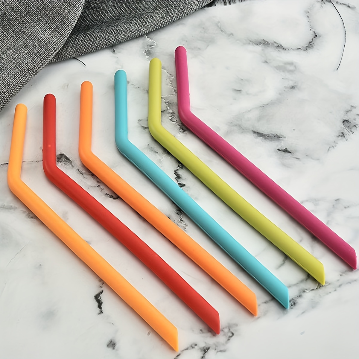 6pcs Rainbow Silicone Straws Large Straight Fine Reusable Straws