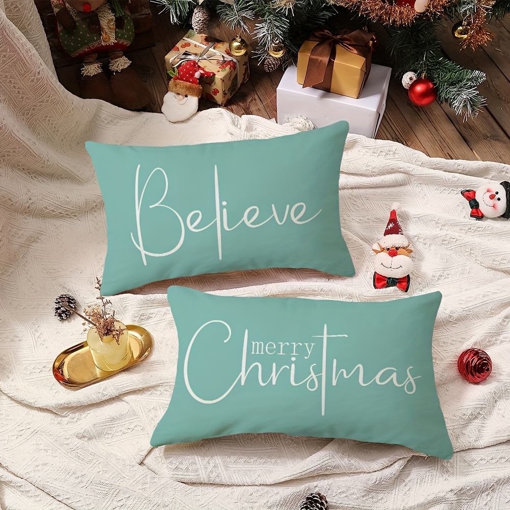 7ColorRoom 7colorroom 2pack green christmas pillow cover believe with  buffalo check tree rectangular/waist cushion cover farmhouse merry