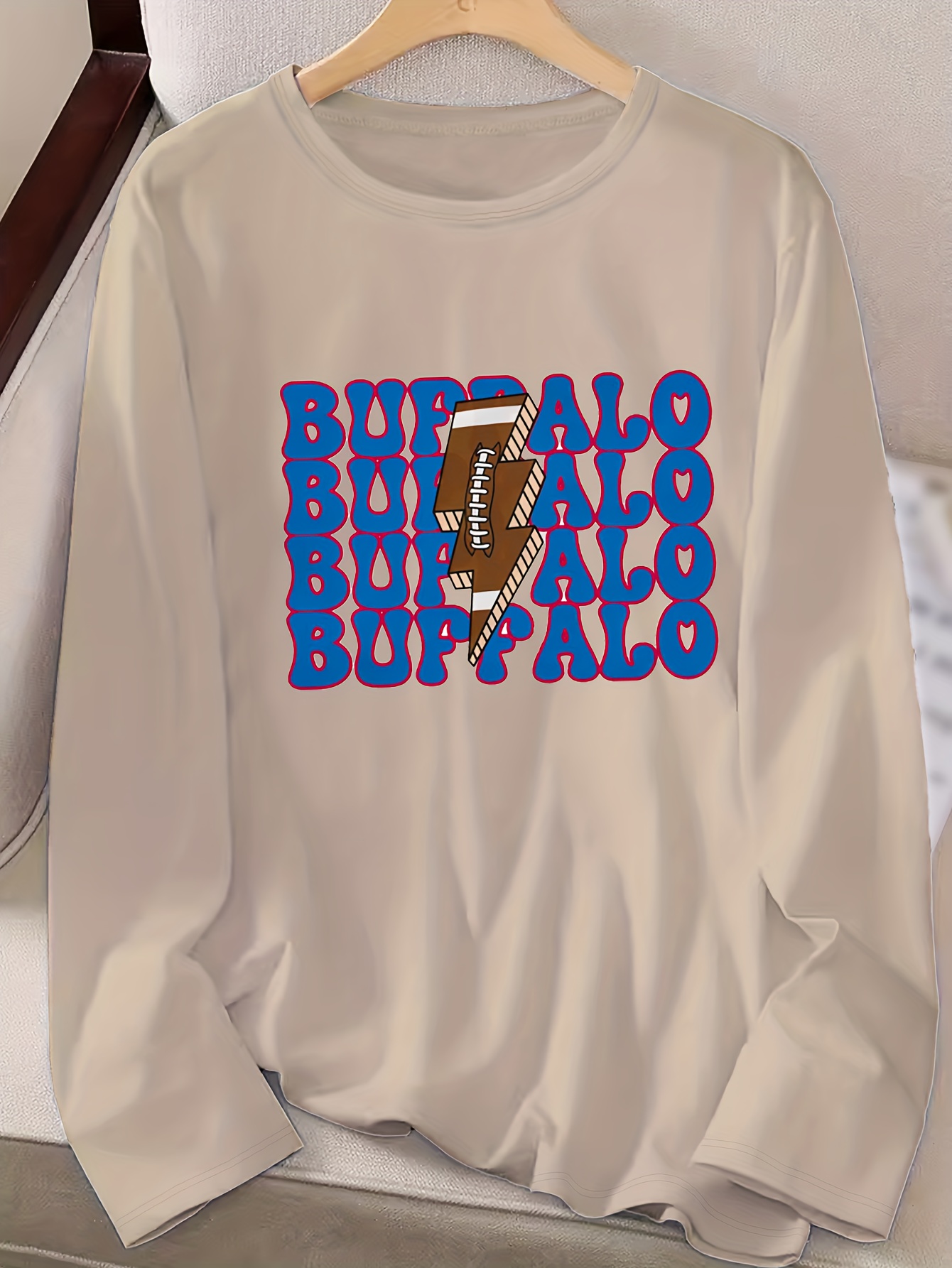 Buffalo Bills Print T-shirt, Casual Crew Neck Long Sleeve Top, Women's  Clothing - Temu Australia